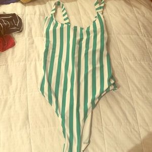 Forever 21 Green & White Striped Bathing Suit